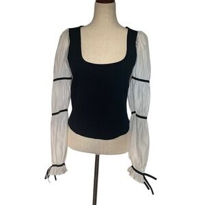 Maeve Anthropologie Mixed Media Top M Fairycore Romantic Boho Mesh Puff Sleeve